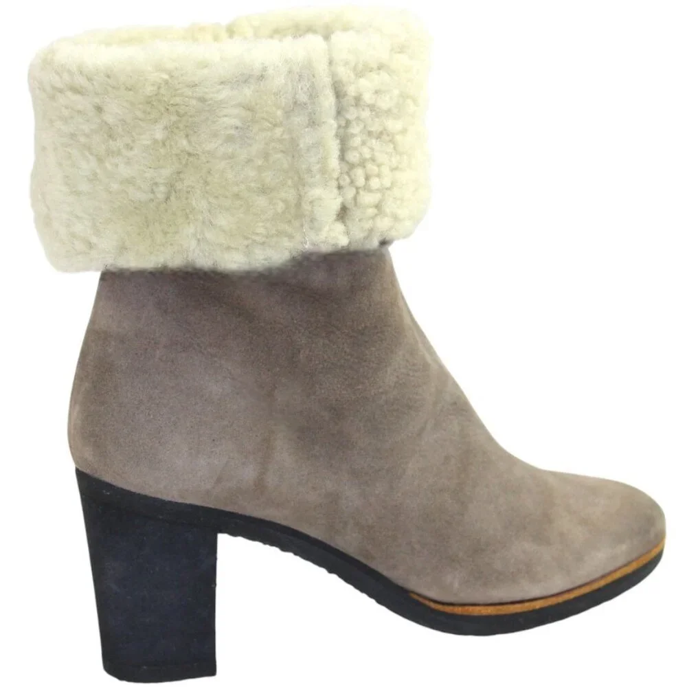 Maison Martin Margiela Taupe Suede Shearling Slip-On Heeled Ankle Boots Size 6
